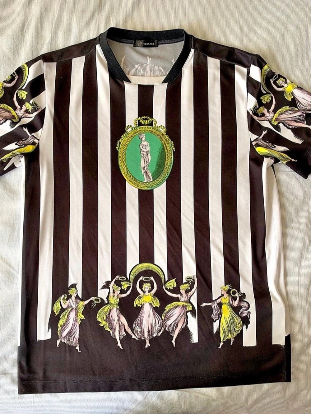 Versace Gianfranco Ferre Black & White Striped Graphic Tee